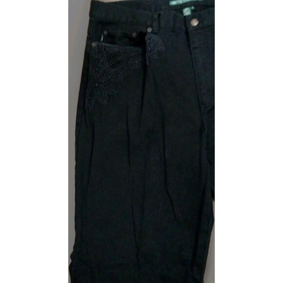 Y2K Lauren Jeans Co Ralph Lauren Black Bootcut Jeans 16 Embroidered Floral - Picture 2 of 12